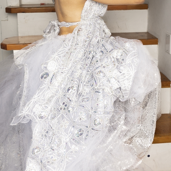 SAMPLE GOWN - "KERIANN" White Organza Lace Sequin Wedding Ballgown Set - Picture 5 of 7